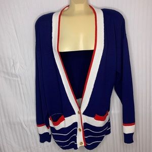 Vintage koret nautical tennis croquet deep v cardigan with shoulder pads size L